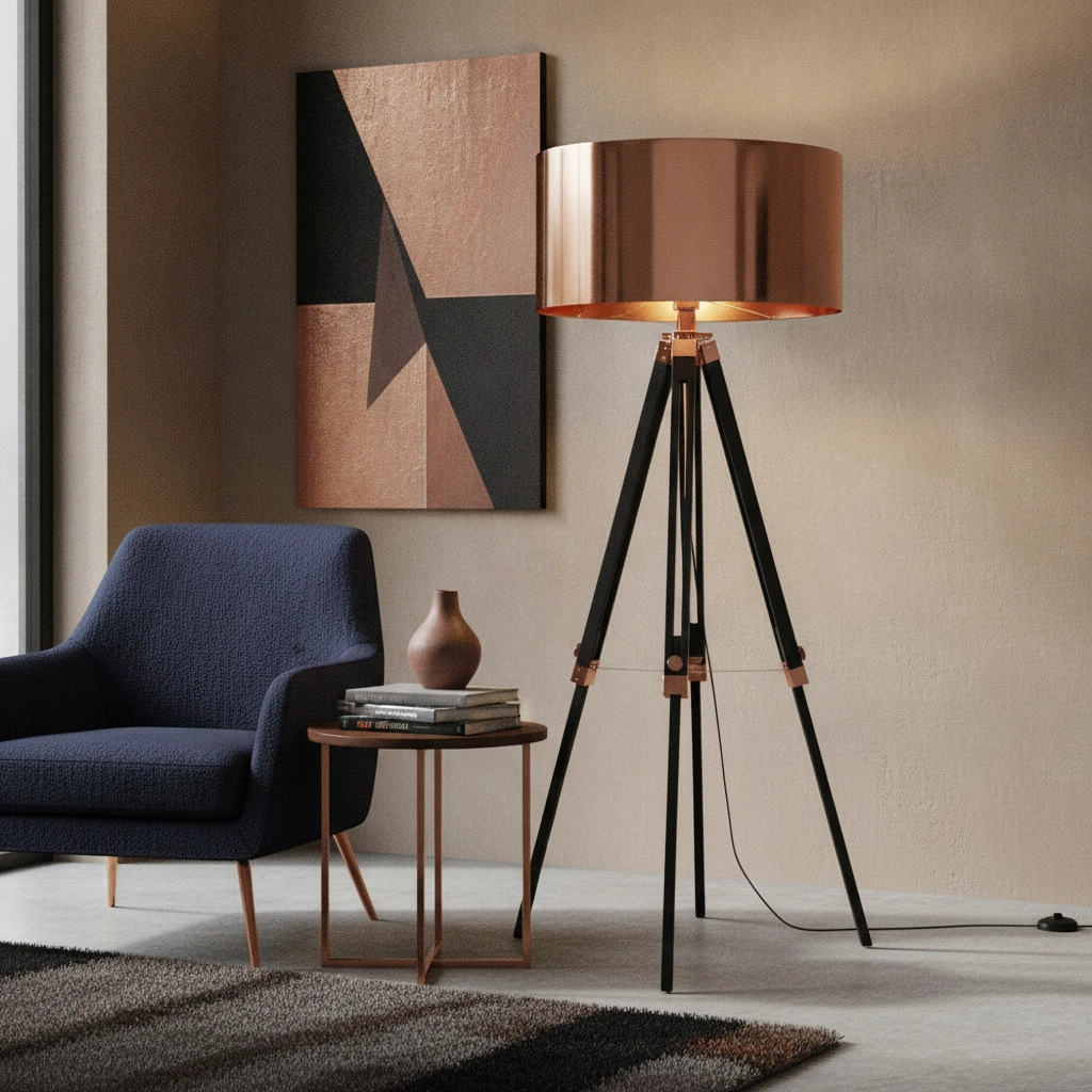 Tripod floor lamp Jewel 150cm black with red copper