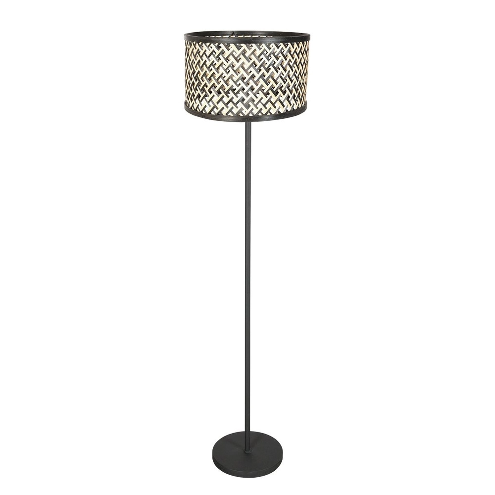 Black floor lamp Noor with rattan and black hood