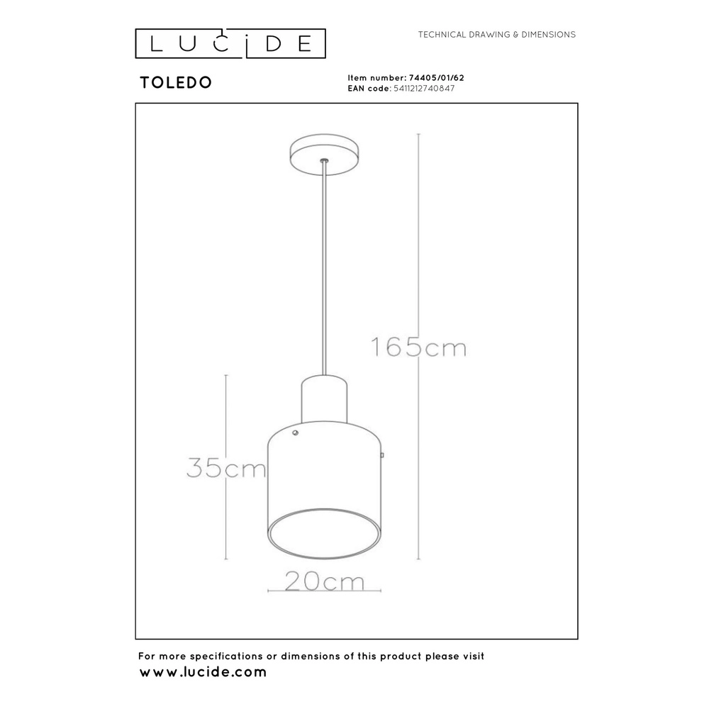 Pendant lamp Toledo Ø 20cm amber glass Lucide 5411212740847