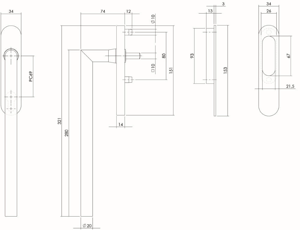 Sliding door fittings Slydo corner stainless steel with profile cylinder Intersteel 8714186083949