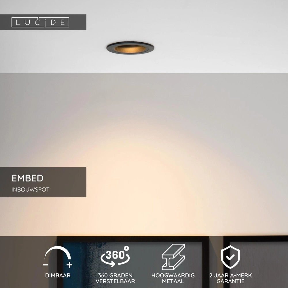 Round recessed spotlight Embed Black Lucide 5411212221186
