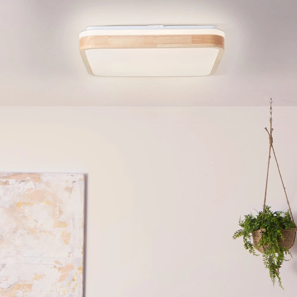 Ceiling light Tumeo 39 x 39cm white with wood Brilliant 4004353411311