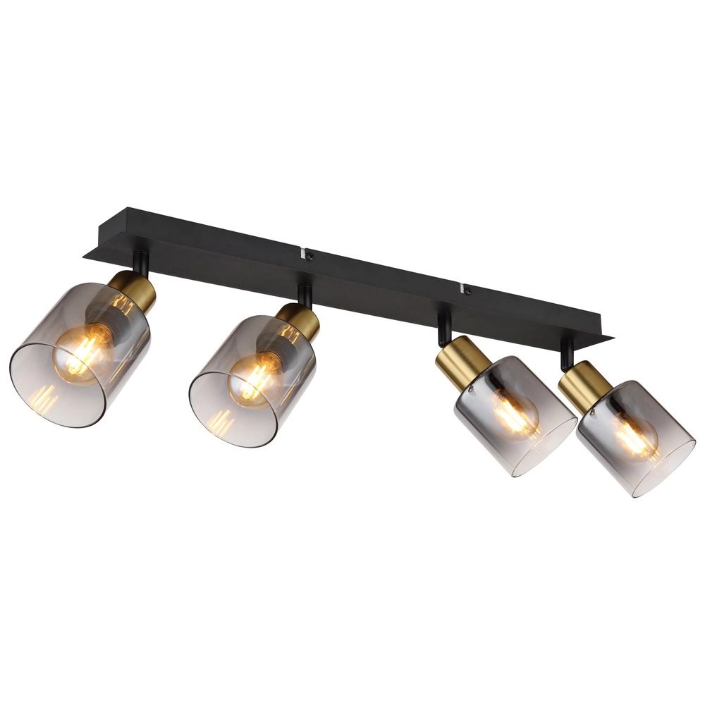 4-light ceiling lamp Hollsy black with smoke glass
