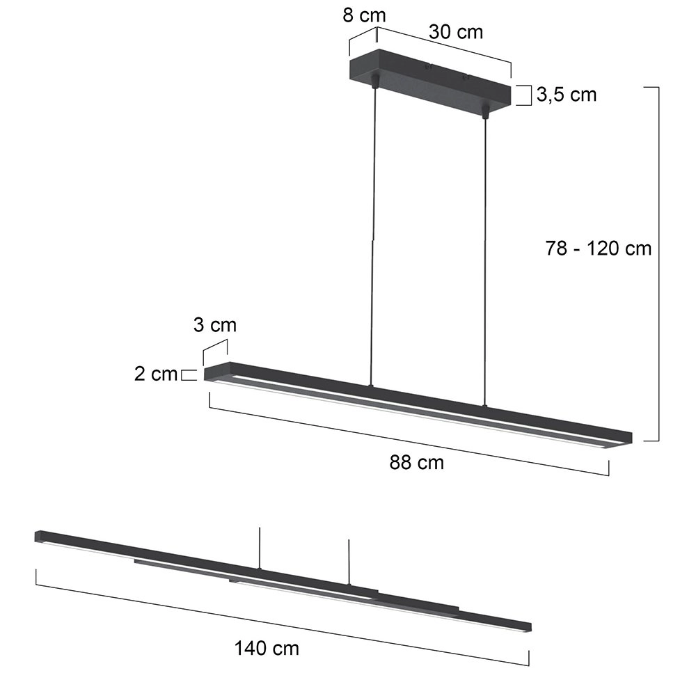 LED pendant light Zelena Motion adjustable 80cm black Steinhauer 8712746122770
