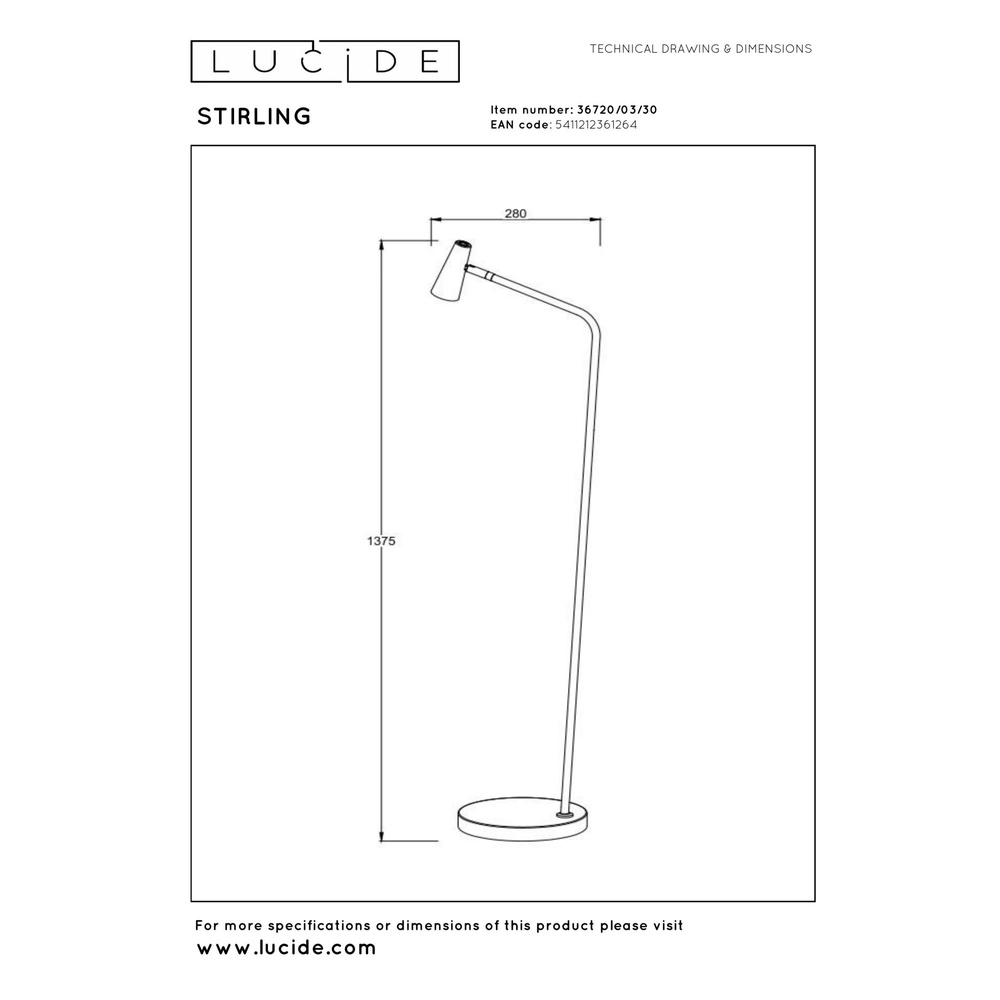 Rechargeable floor lamp Stirling Black Lucide 5411212361264