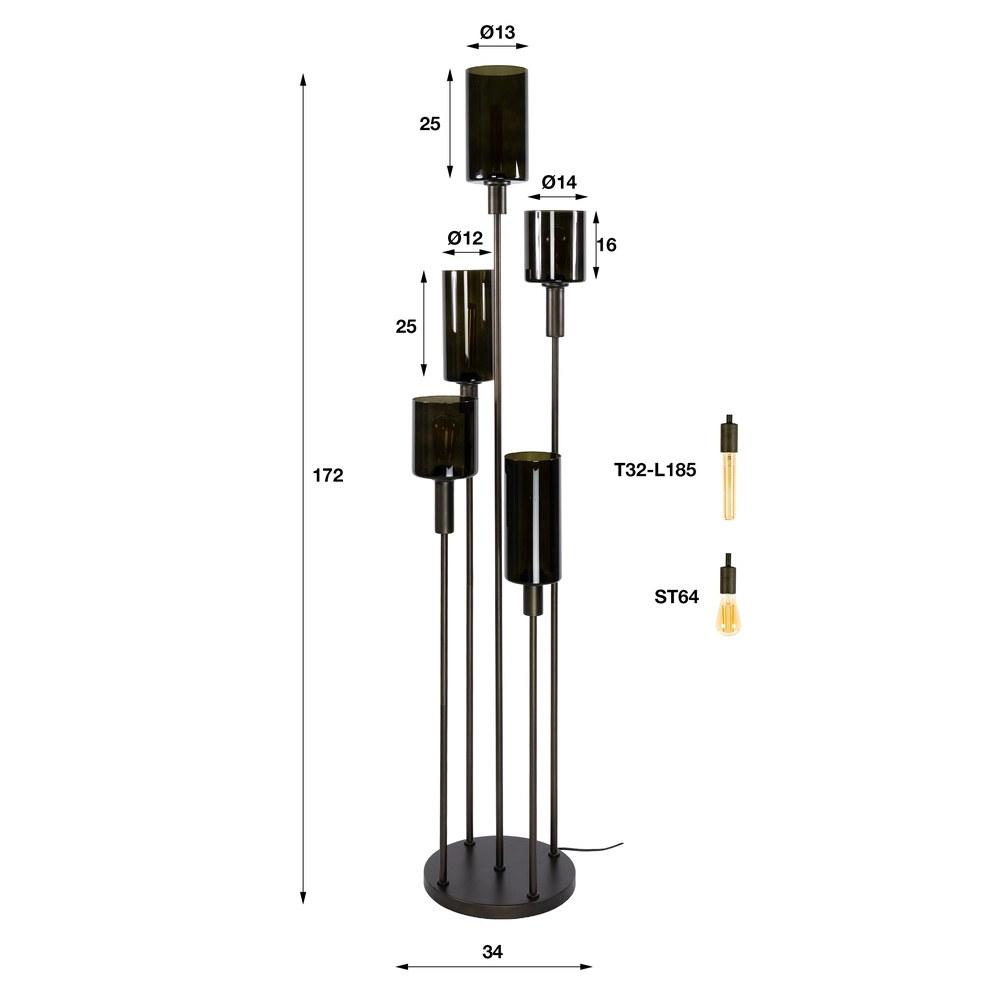 Design vloerlamp Sepiora 5-lichts sienna bruin Lyora 8716803515345