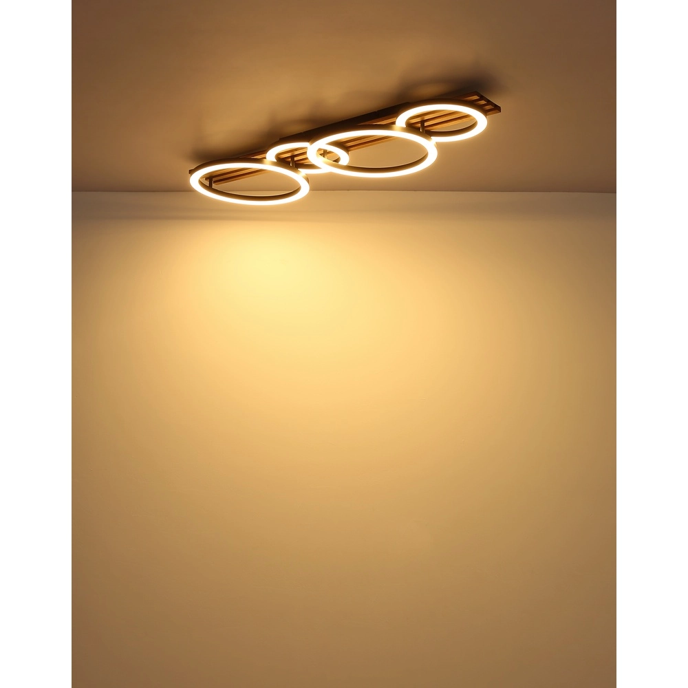 Ceiling lamp Tisha 4 rings black with wood Globo 9007371531578
