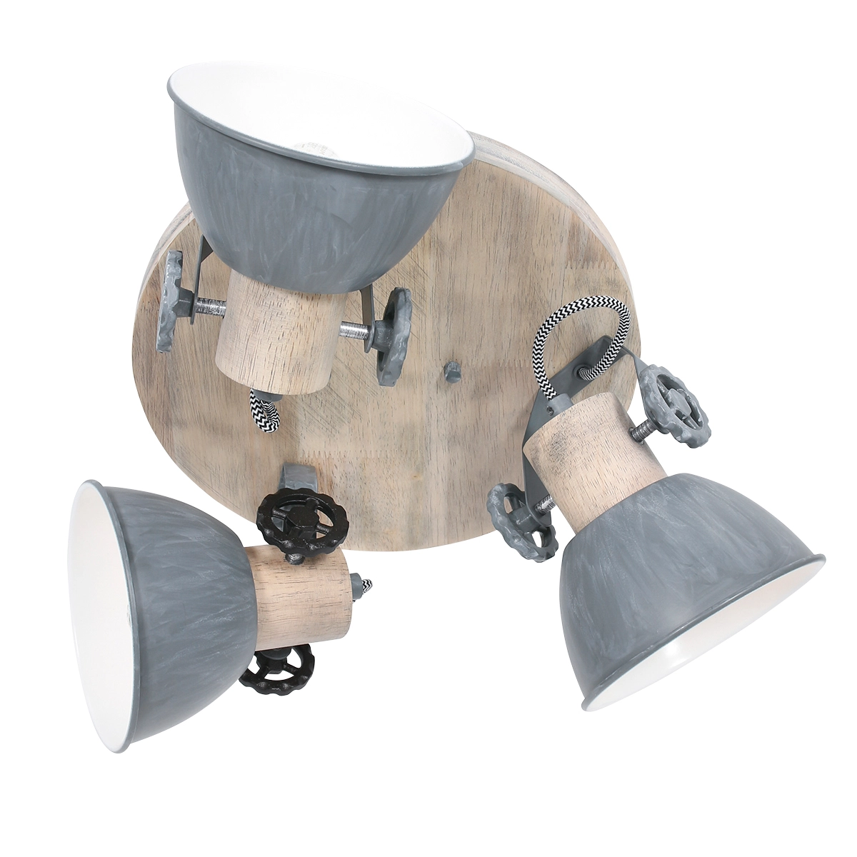 Industrial ceiling lamp Gearwood 3-light vintage gray with wood Steinhauer 8712746135404