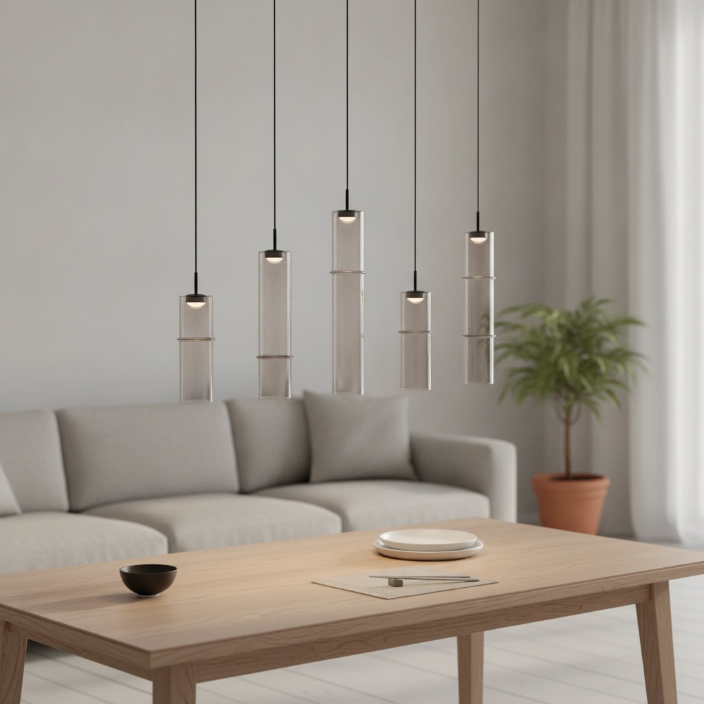 Unique pendant lamp Sano straight 5-light smoke glass