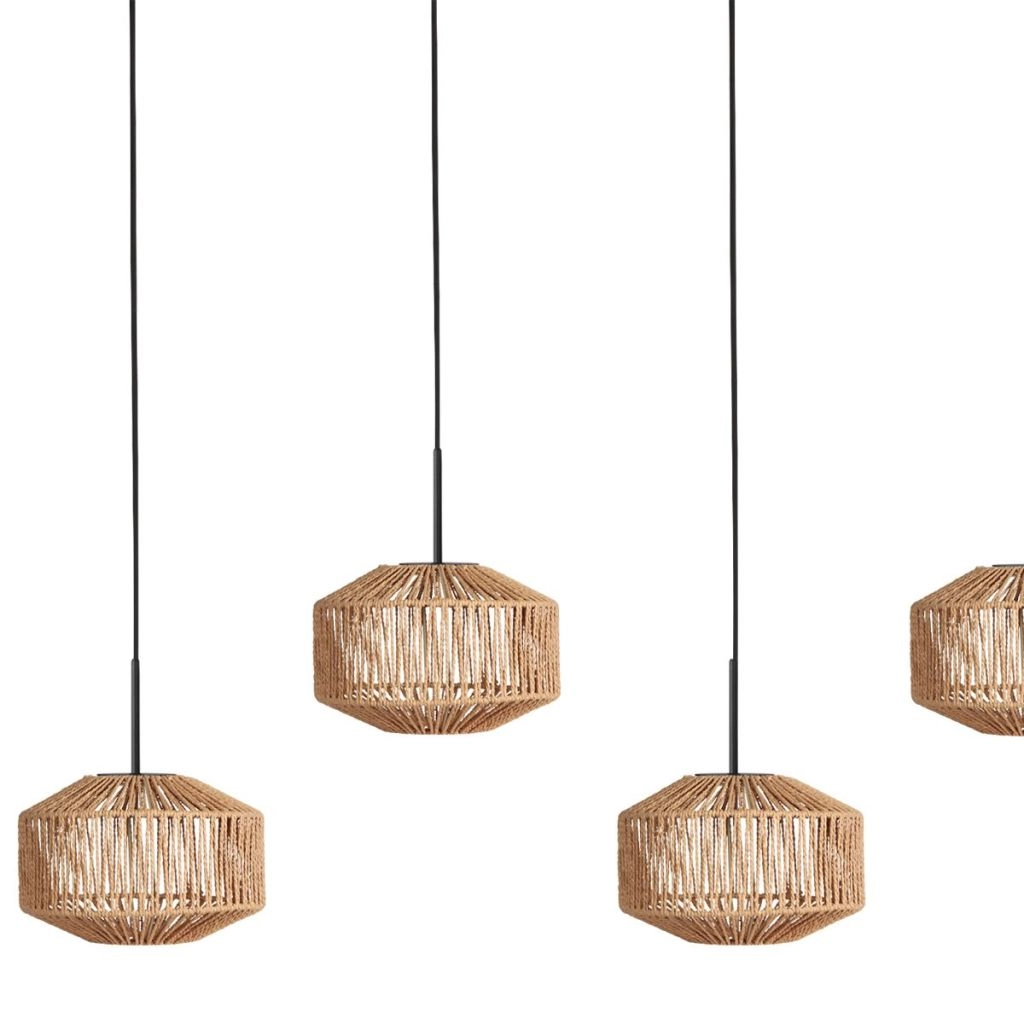 5-light pendant lamp straight Ropex with rattan hoods Steinhauer 8712746183245