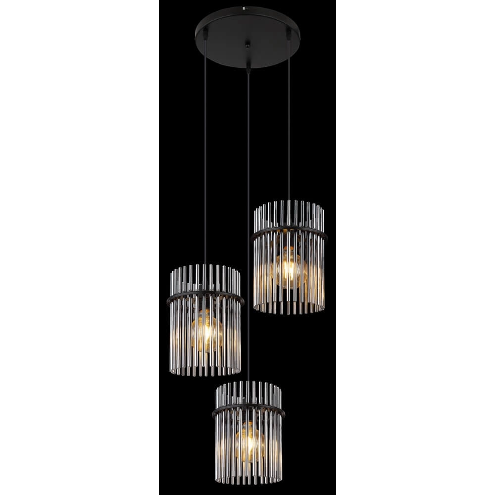Black pendant lamp Gorley with smoke glass round Ø 47cm Globo 9007371448791