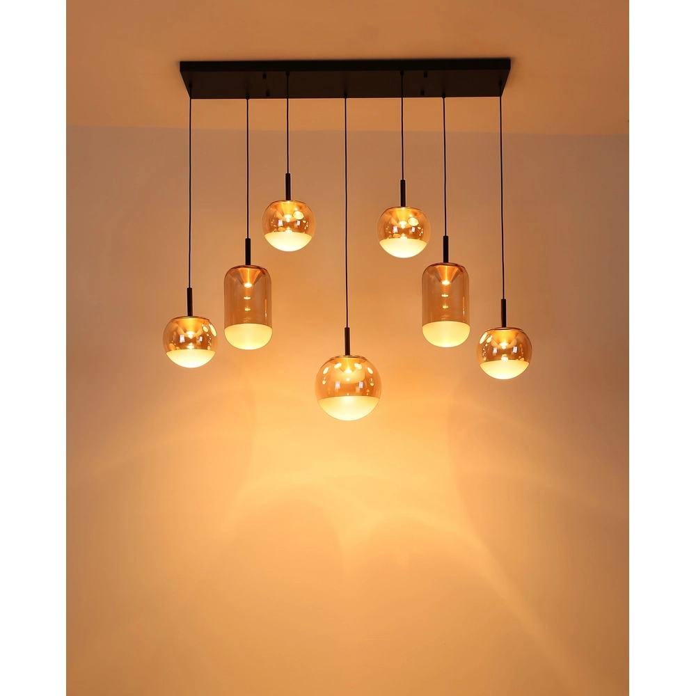 Design pendant lamp Severin 7-light black with amber glass Globo 9007371540945