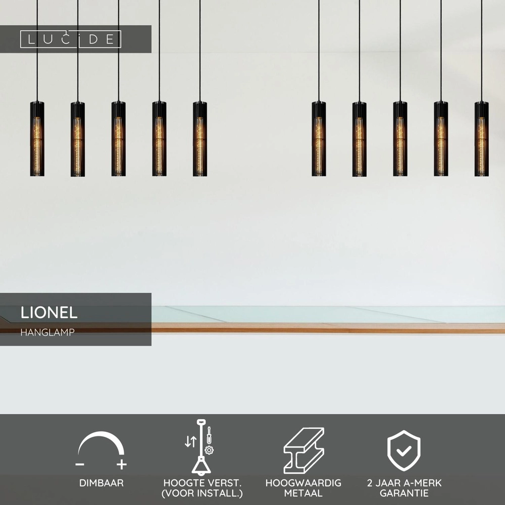 Design pendant lamp Lionel 5-light black Lucide 5411212730435