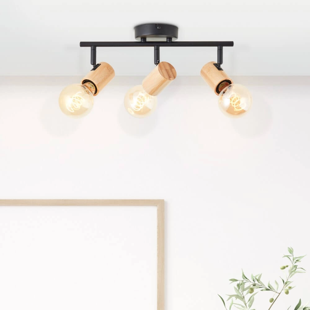 Ceiling light Kerry 3-light black with wood Brilliant 4004353409035