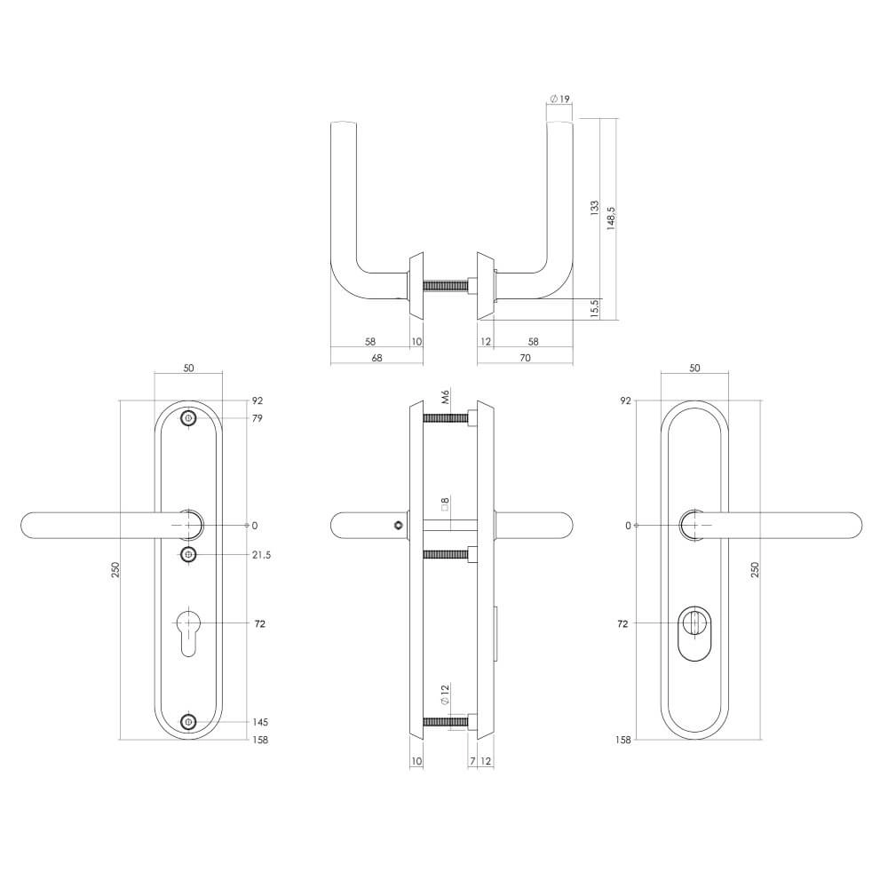 Rear door hardware oval Aurano PC 72mm stainless steel tumbled Intersteel 8714186696460