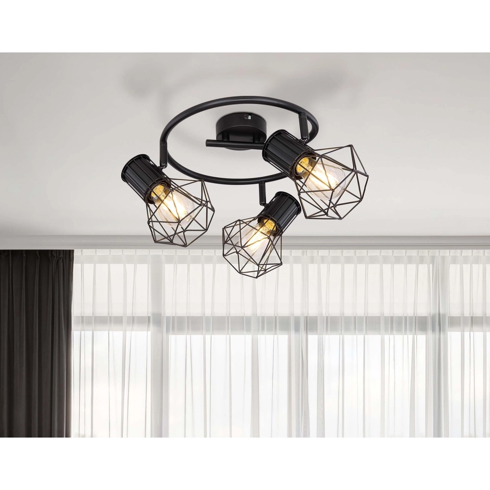 Round ceiling lamp Priska 3-light black Globo 9007371403172