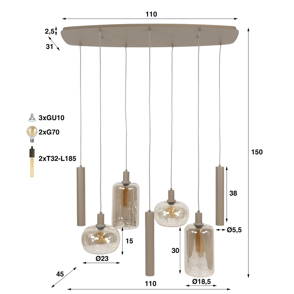 Dining table pendant lamp Serene 7-lights - sand Lyora 8716803510920