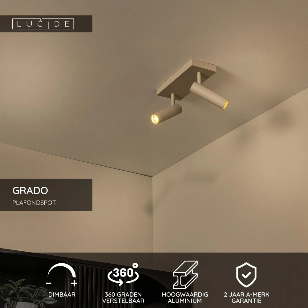 Sleek ceiling lamp Grado 2-light sand brown Lucide 5411212221728