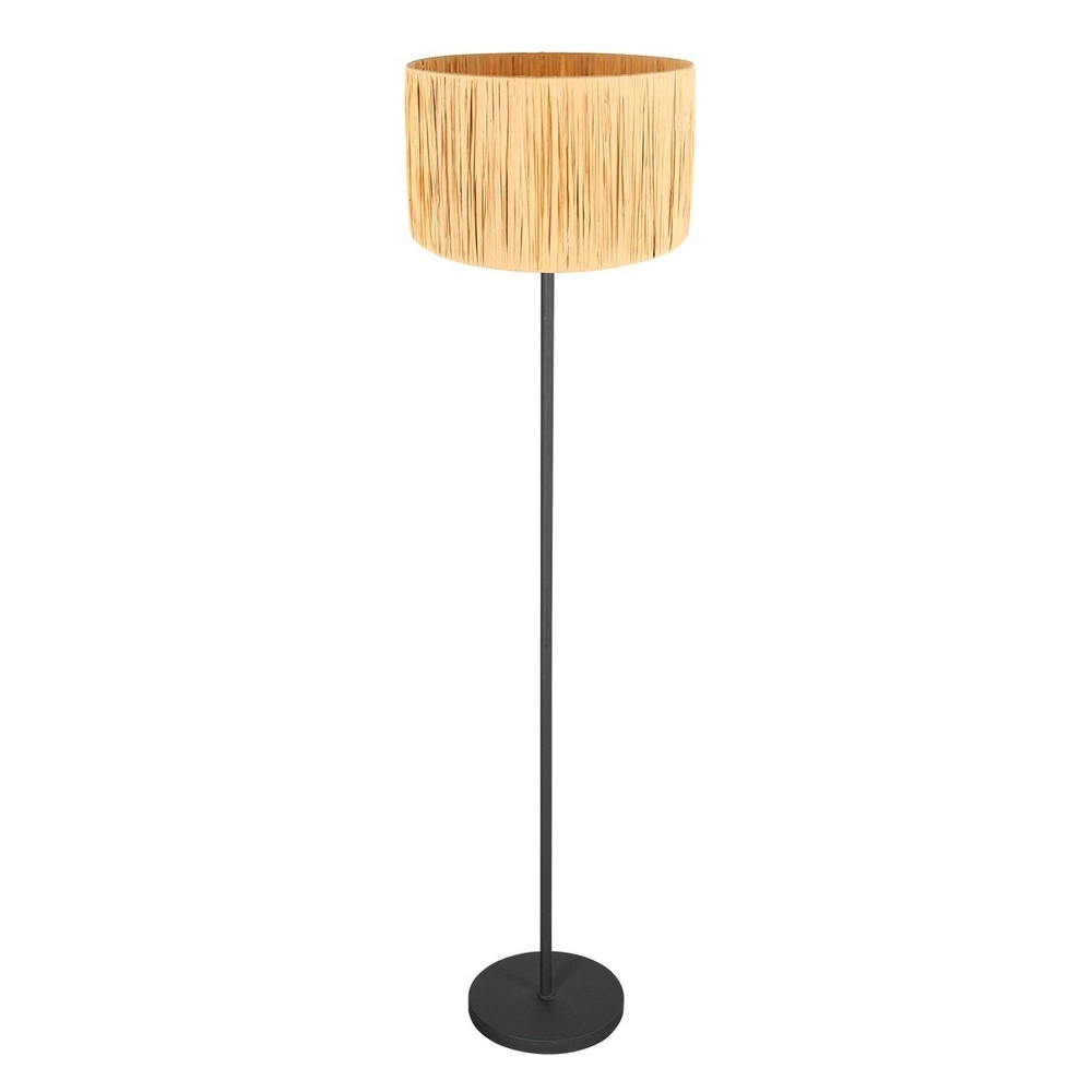 Black floor lamp Noor with straw hood