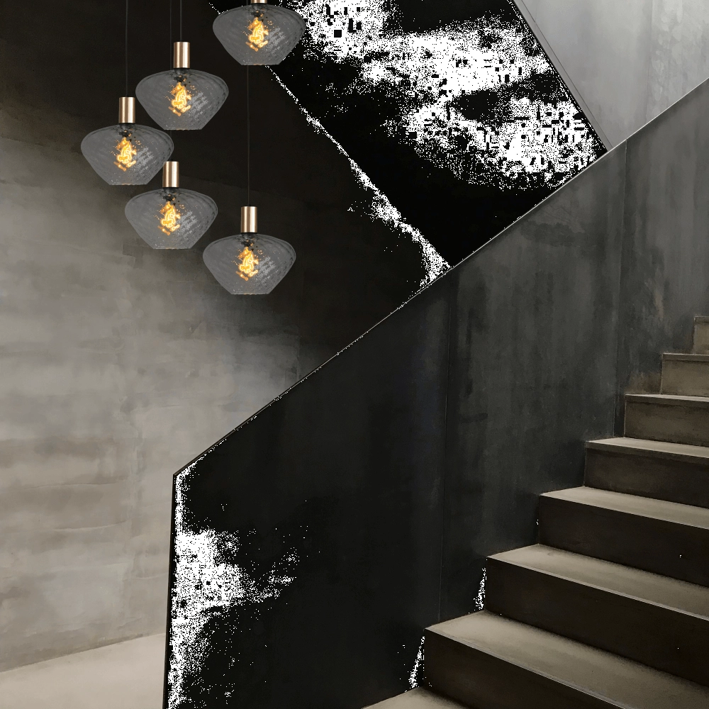 5-light loft hanging lamp - gold - Porto with Blossom clear lenses Masterlight 8718121271064