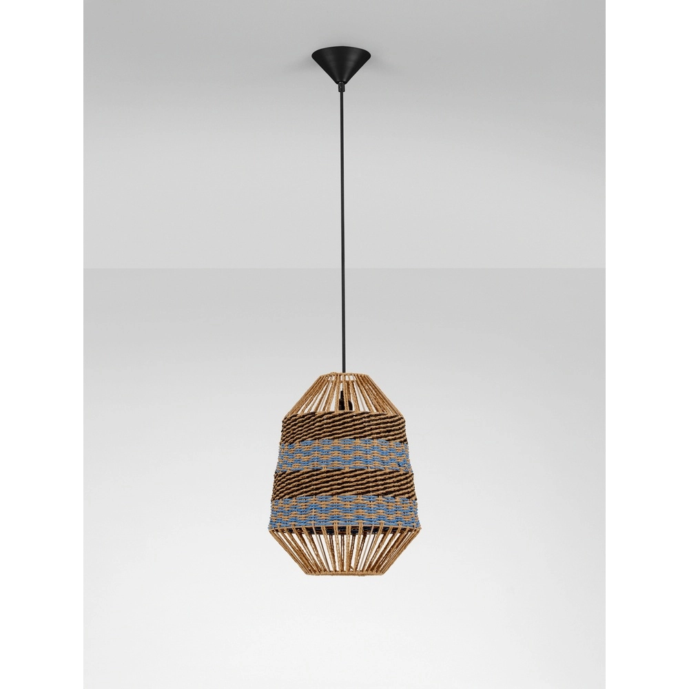 Rattan pendant lamp Copos blue with brown Lyora 5212017477361