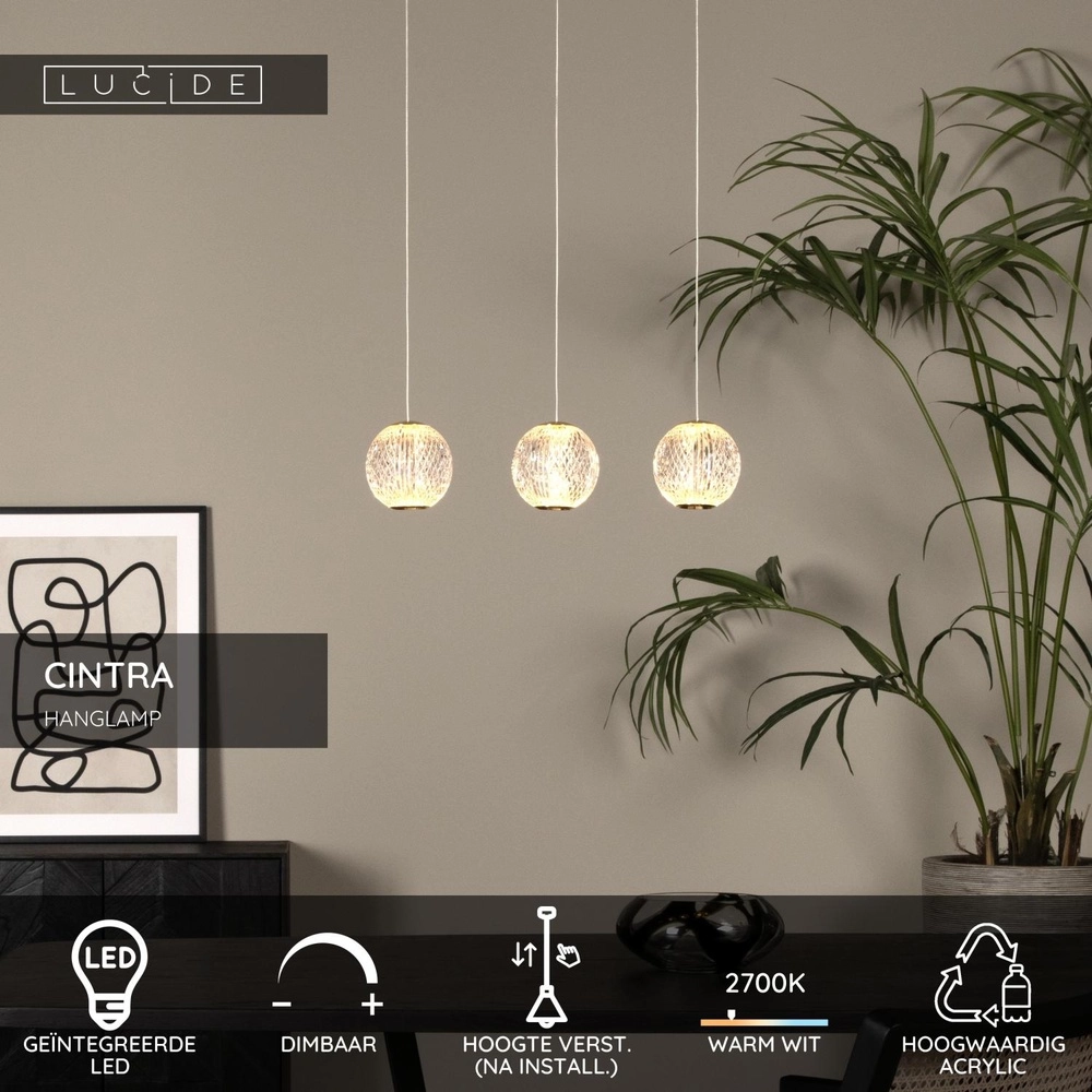Golden pendant lamp Cintra 3-light Lucide 5411212134387