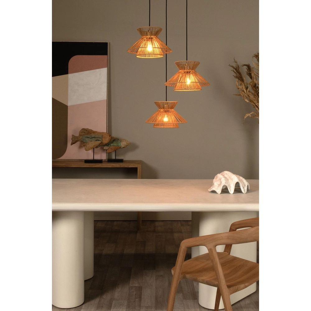 Pendant lamp Tasman 3-light rattan Lucide 5411212105998
