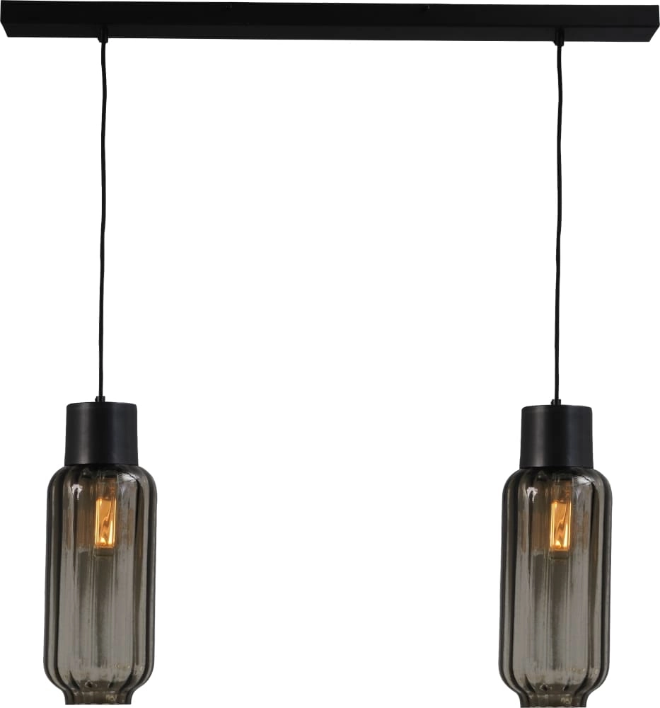 Dining room hanging lamp Lett ll 2-light black with smoke glass