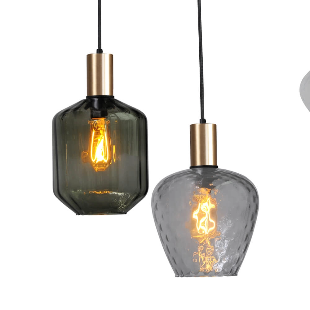6-light hanging lamp - gold - Porto with different glasses Masterlight 8718121270692