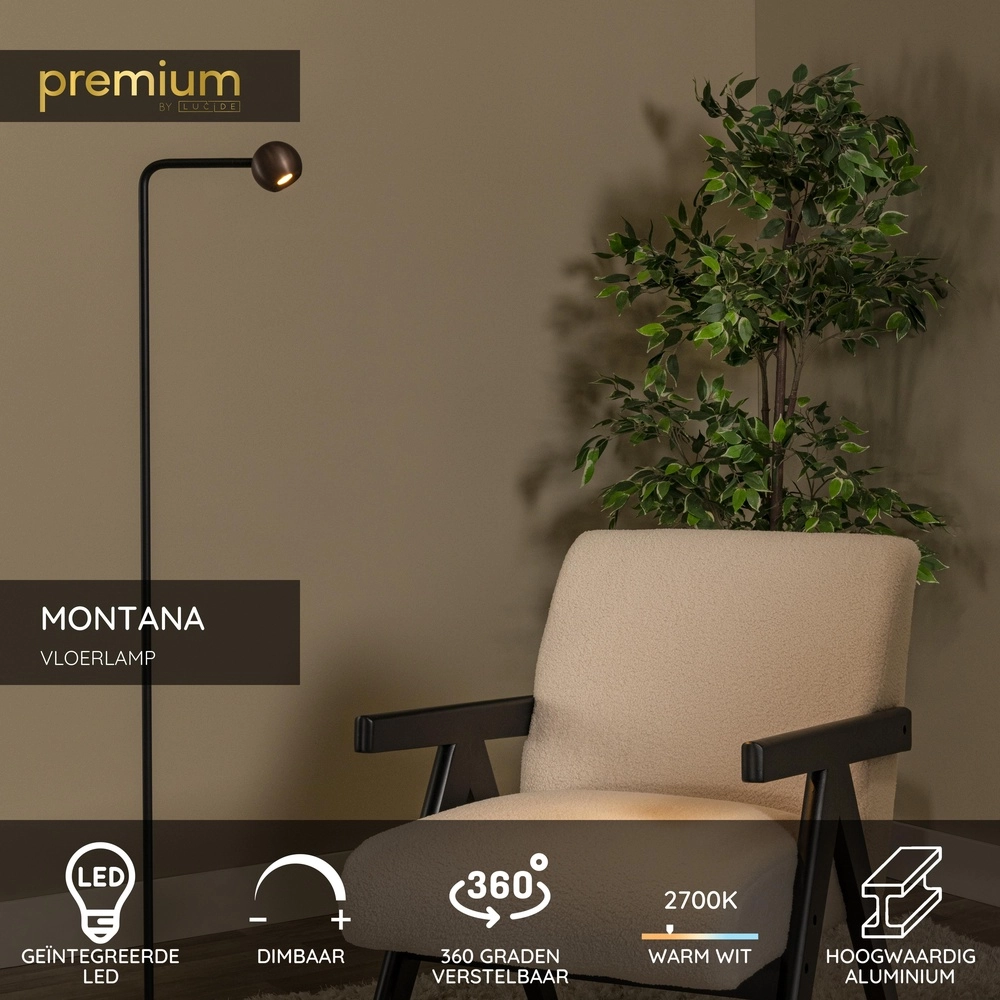 Design floor lamp Montana coffee brown Premium by Lucide 5411212680211