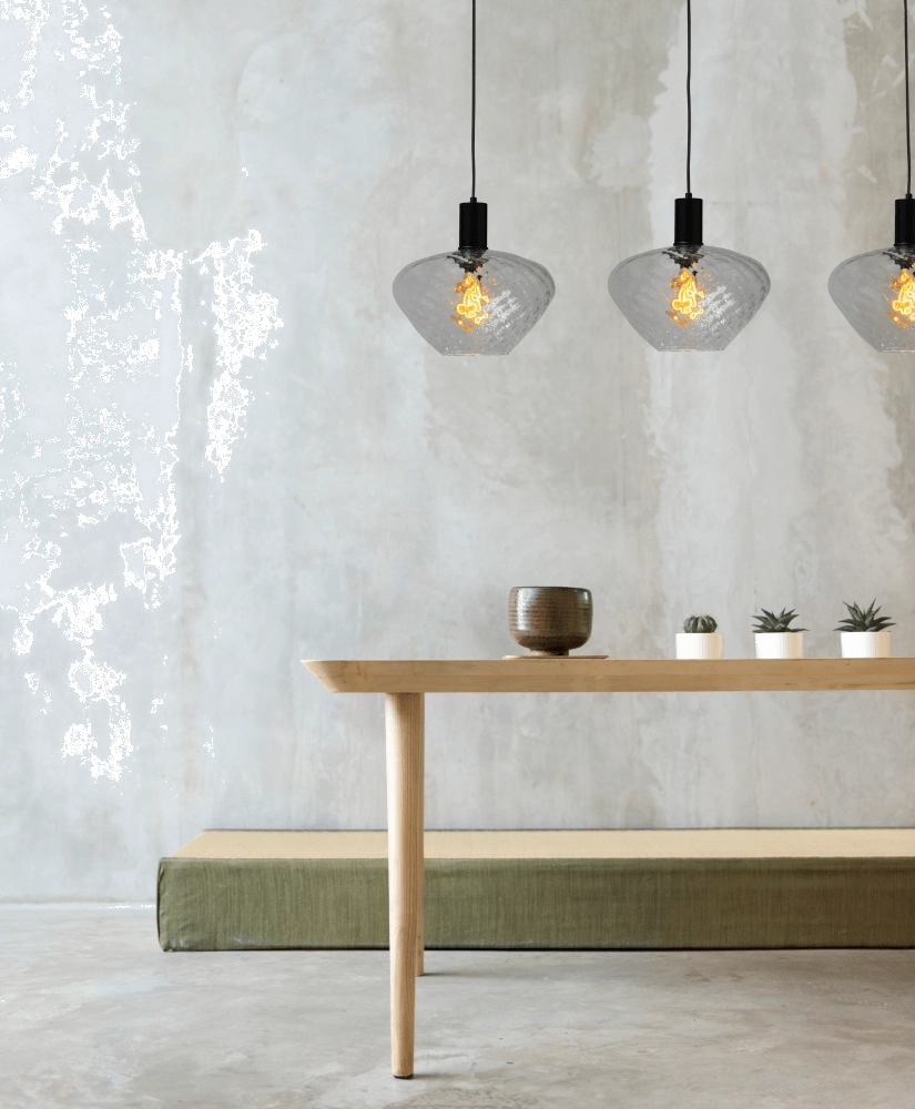 3-light hanging lamp - black - Porto with Blossom smoke glasses Masterlight 8718121269511