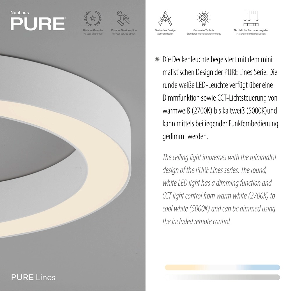 Sleek led ceiling lamp Pure Lines Round Ø 35cm - white Paul Neuhaus 4012248395226