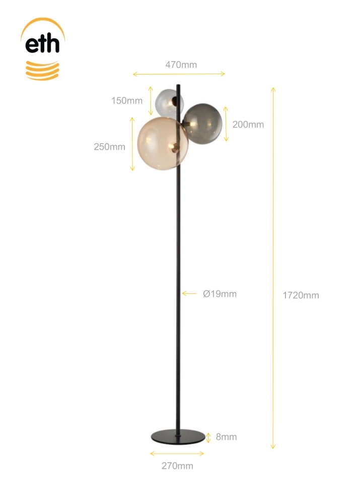 Glass floor lamp Shelly with bulbs ETH 8720195310082