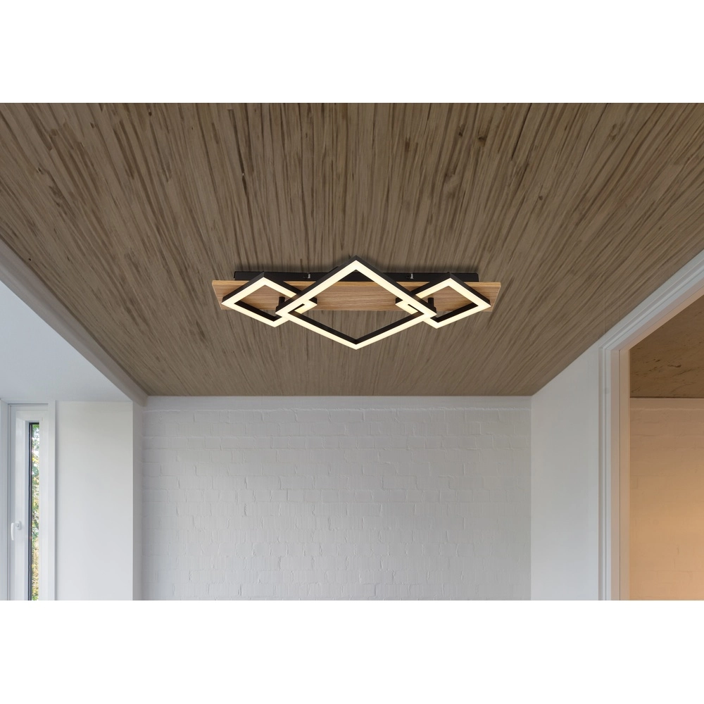 Ceiling lamp Beatrix I 3 squares black with wood Globo 9007371468393