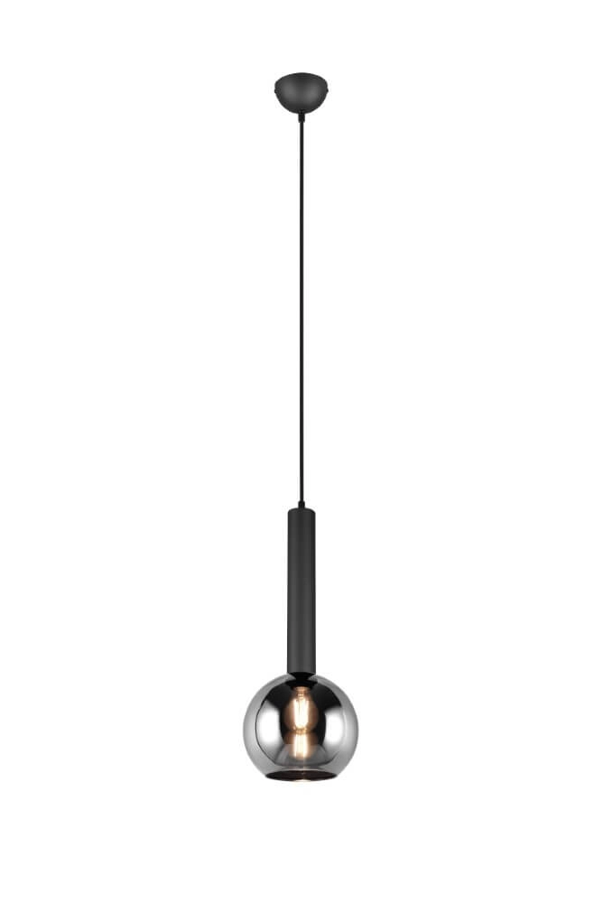 Hanging lamp Clayton black with smoke glass
