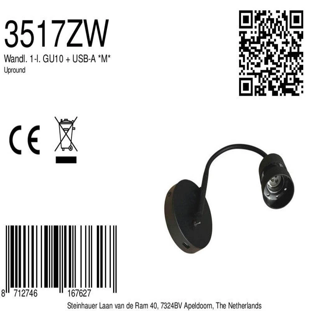 Wall light Upround with USB-A connection Steinhauer 8712746167627