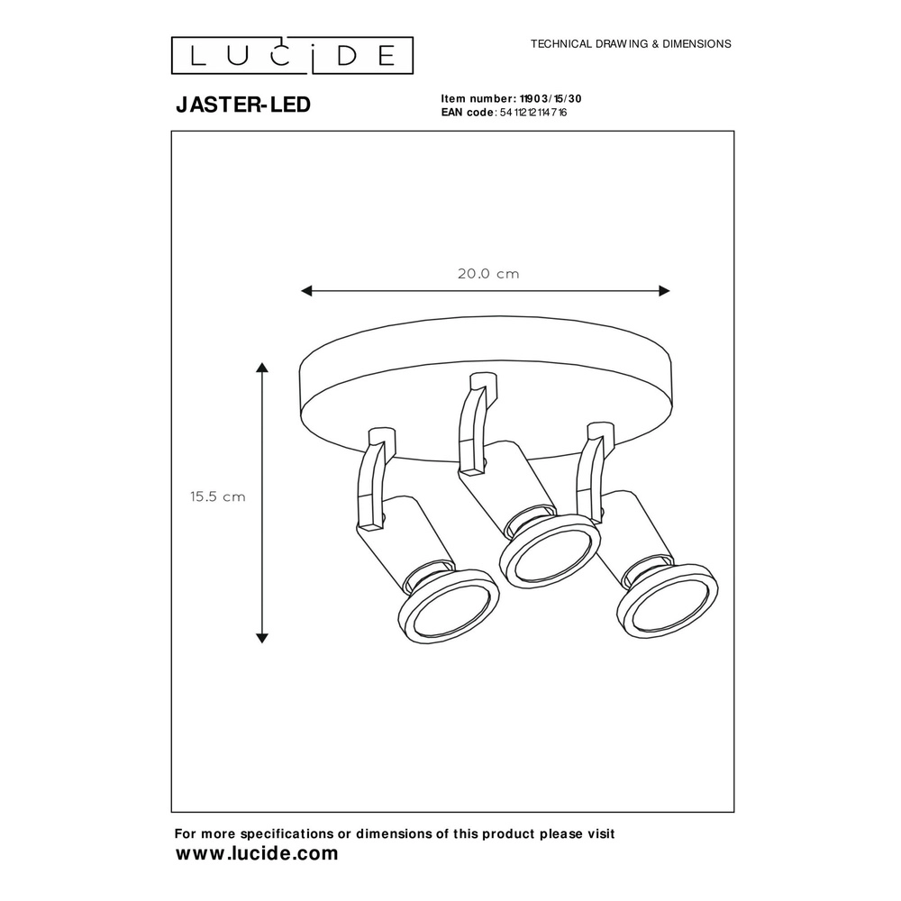 Ceiling lamp Jaster-Led 3-light black Lucide 5411212114716