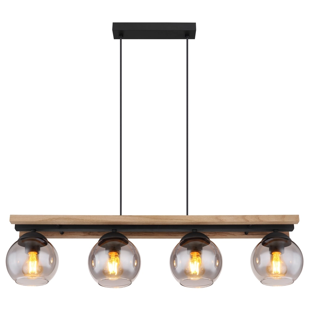 4-light pendant lamp Conni black with wood Globo 9007371451739