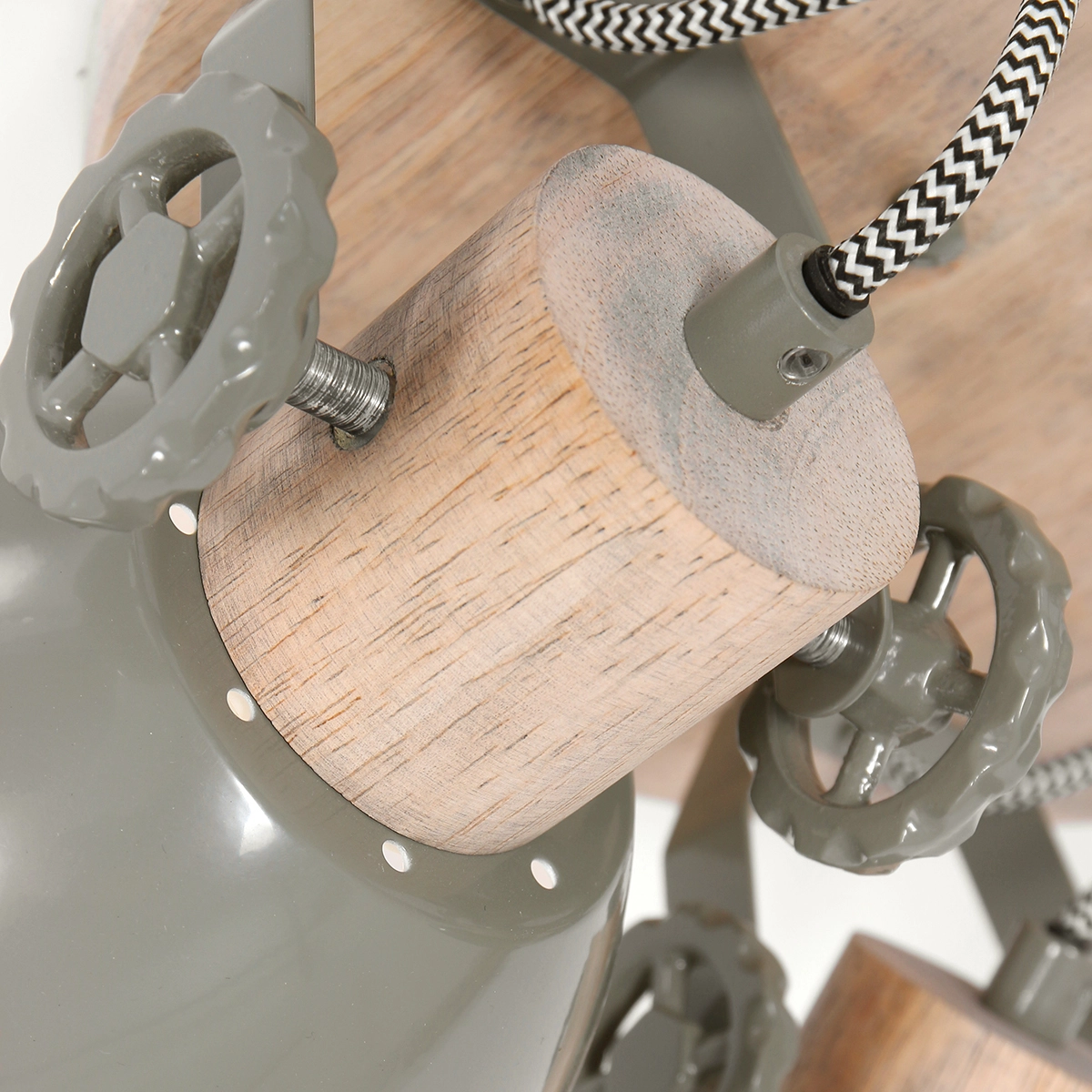 Industrial ceiling lamp Gearwood 3-light retro green with wood Steinhauer 8712746135398