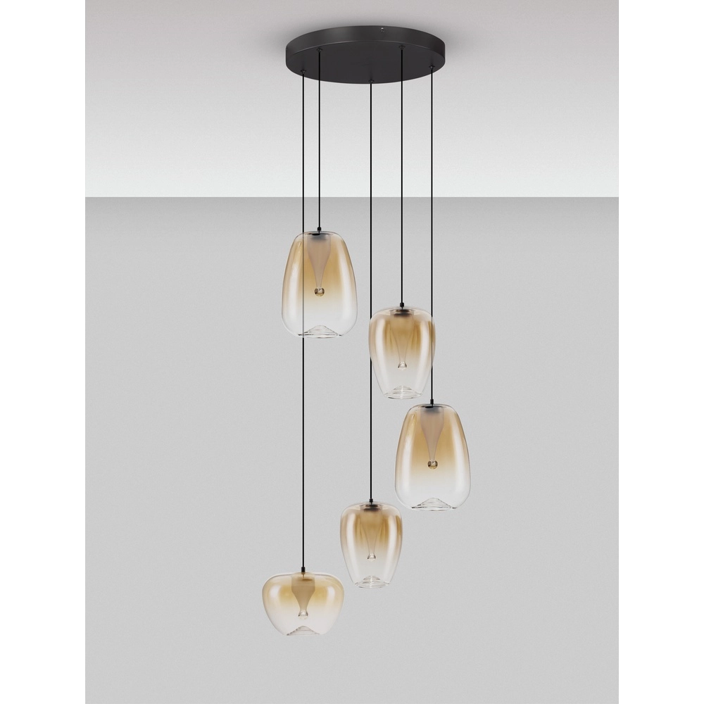 Design pendant lamp Oblo 5-light amber glass Lyora 5212017474155