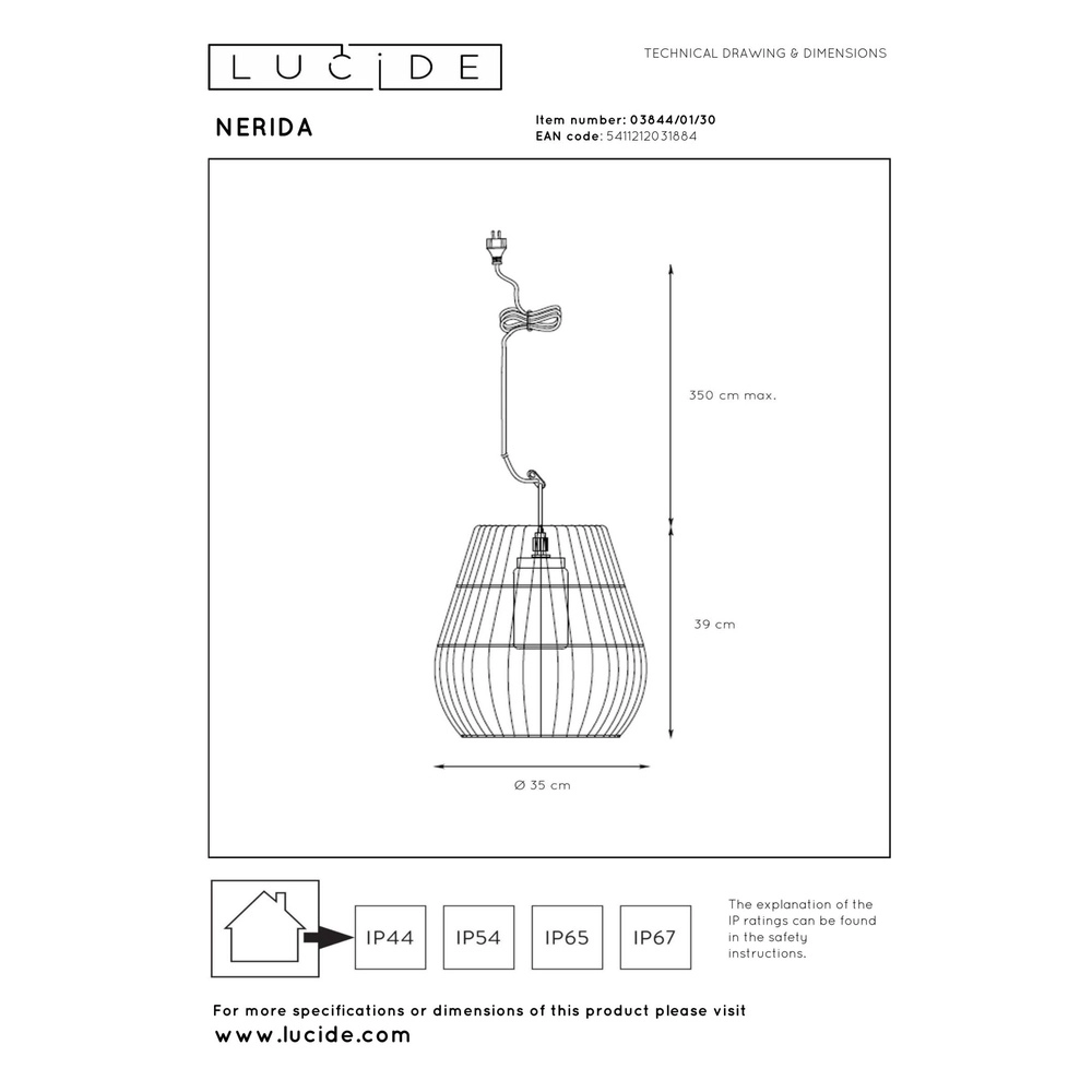 Pendant lamp Nerida black IP44 - Ø 35cm Lucide 5411212031884