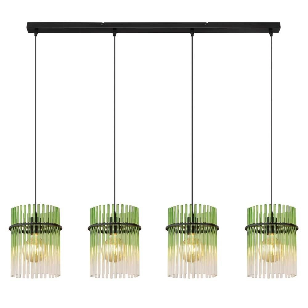 Black pendant lamp Gorley with green glass 4-lights Globo 9007371465989