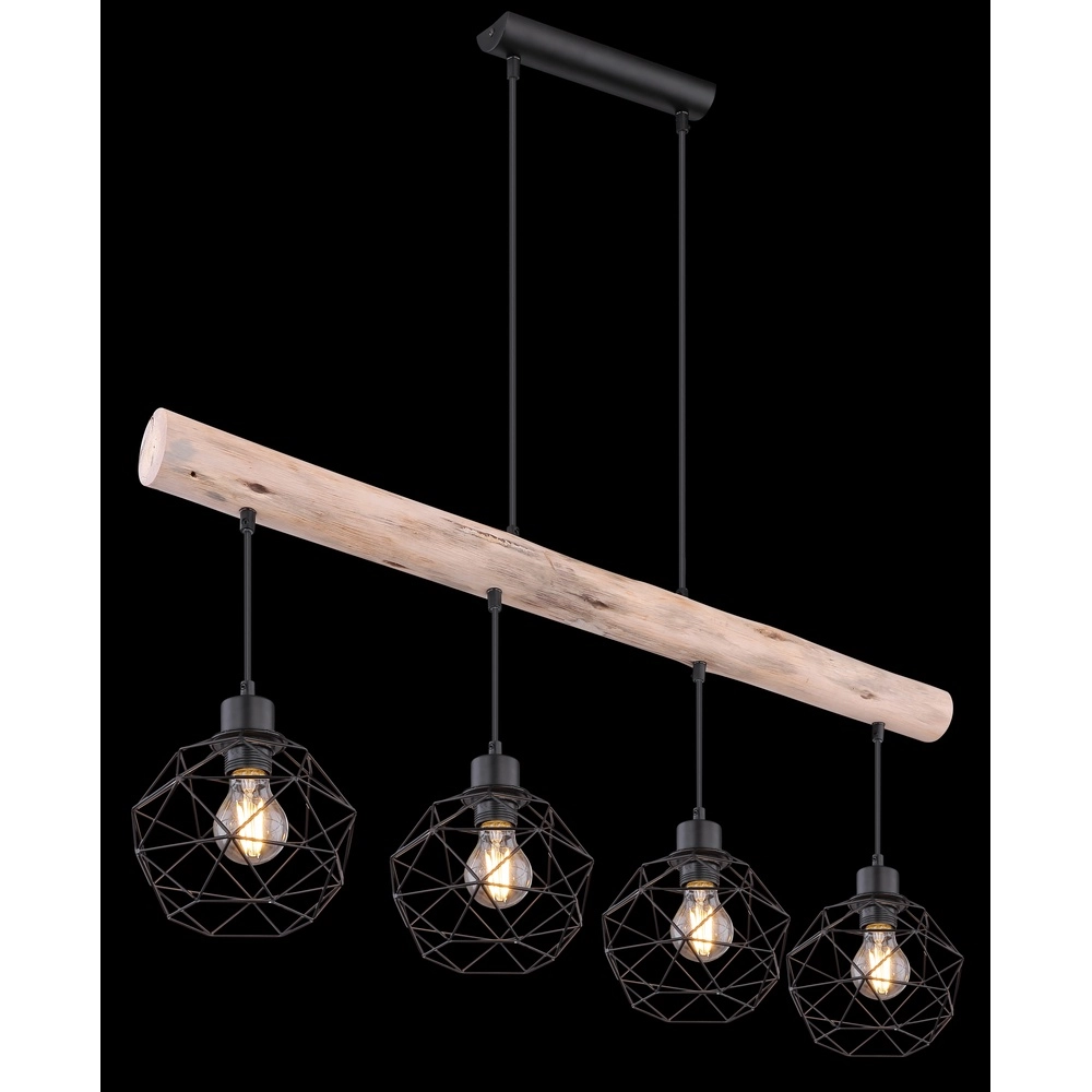 4-light dining table lamp Theodor black with wood Globo 9007371400676