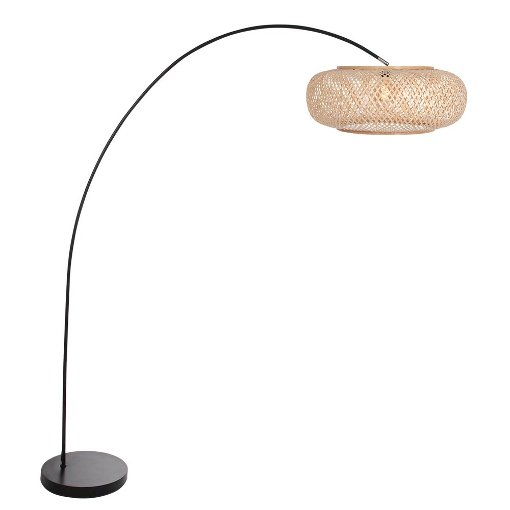 Arc lamp solva black with rattan shade Ø 60cm