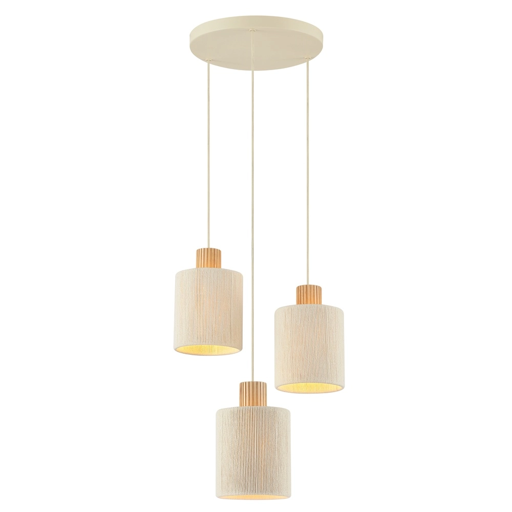Beige pendant lamp Arlo with wood japandi Ø 40cm 3-lights