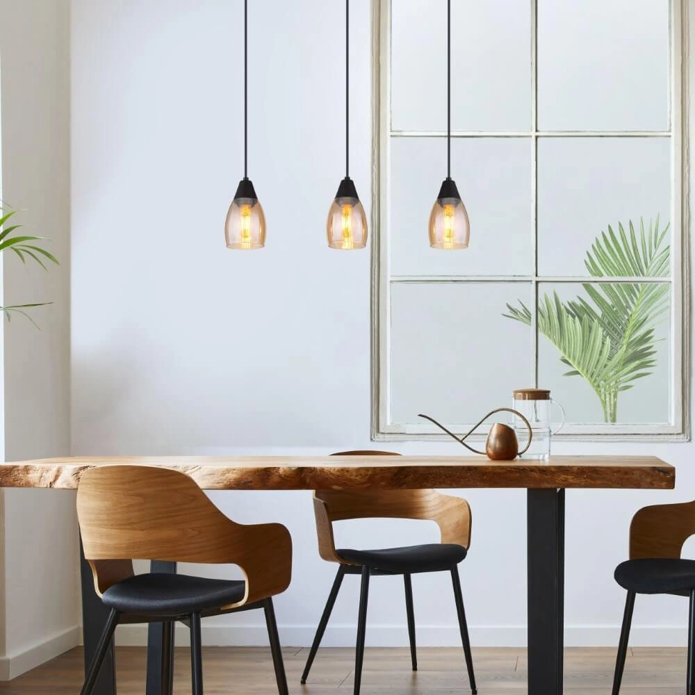 3-light pendant lamp Reid Amber glass Globo 9007371438730