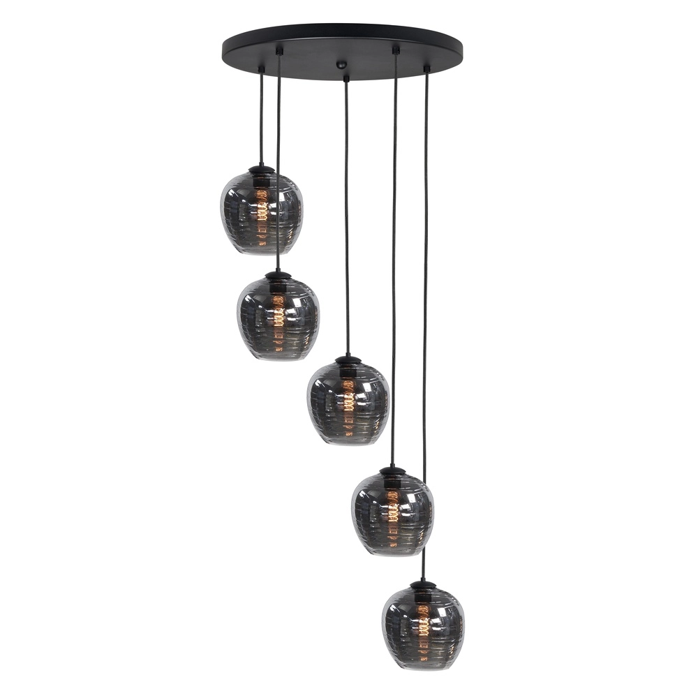 5-light pendant lamp Fantasy black with glass