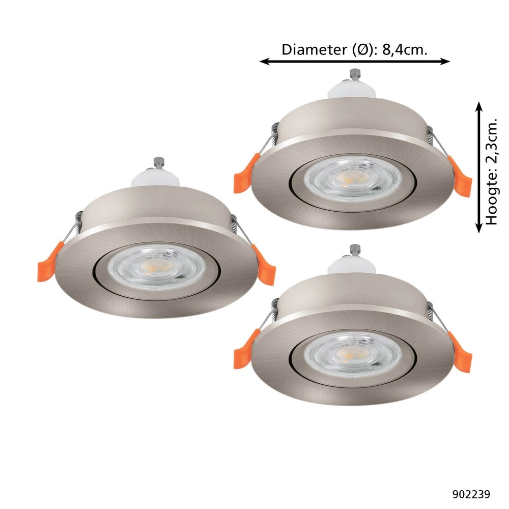 Set of 3 recessed spotlights Barranco nickel Ø 8.4cm IP44 - 3000K Eglo 9008606359202
