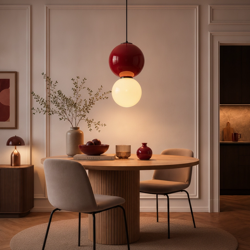 Pendant lamp Noesis Ø 25cm burgundy red with white