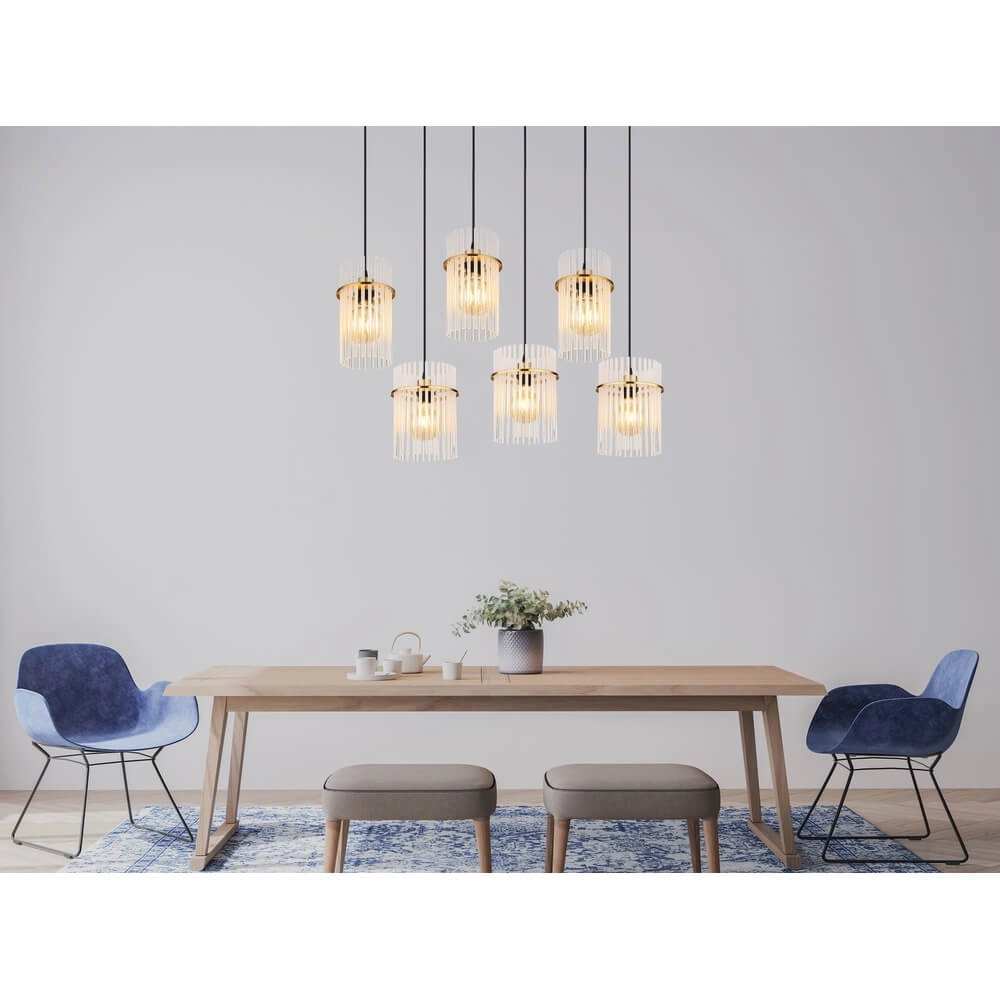 Golden pendant lamp Gorley with glass 6-lights Globo 9007371462957